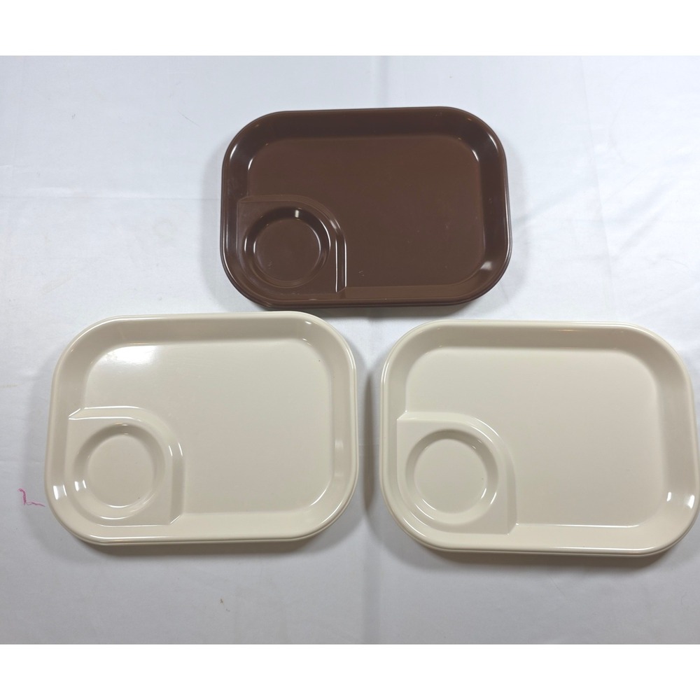 Vintage Rubbermaid 3850 Serving Trays with Cup Holder Set of 3 Brown Cream